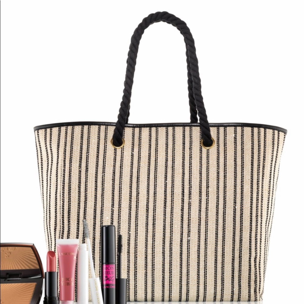 Lancôme ‘Parisian Glow' Tan & Black Striped Tote Bag with rope handles